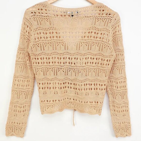 LULUS Only Yours Beige Sheer Crochet Ruched Sweater Top XS (ONLY WORN ONCE!) - Picture 4 of 8